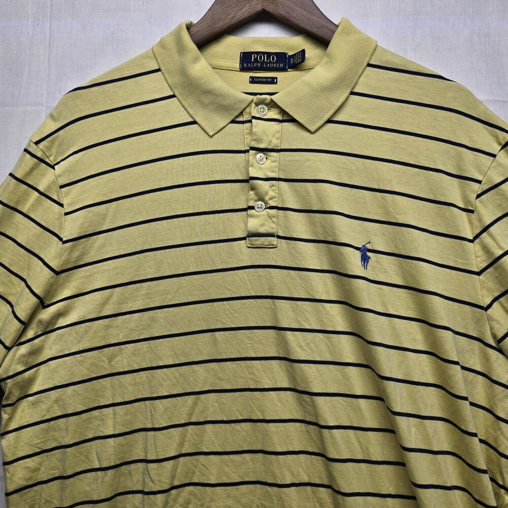 Polo Ralph Lauren Polo Shirt Mens XL Yellow‎ Stripe Classic Fit Pony Logo